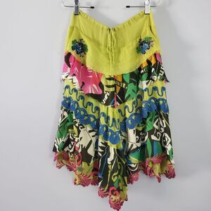 Emamo Embroidered Ruffle Layer Floral Bohemian Island Skirt Size S